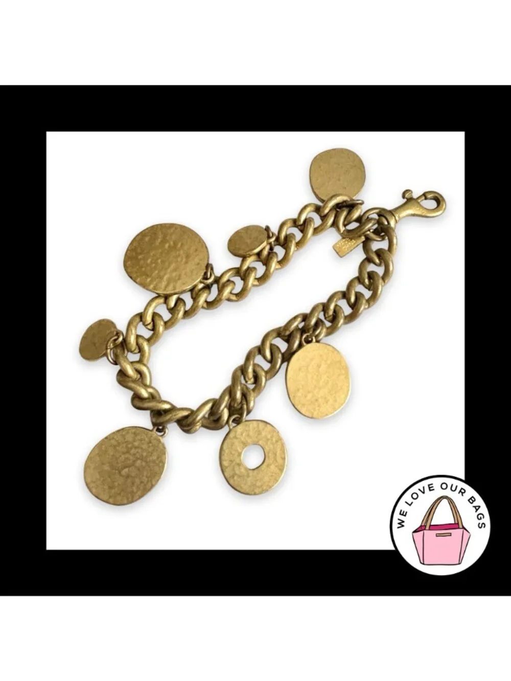 COACH 65TH ANNIVERSARY Bag Charm Hang Tag Gold Brass Large Hammered Keychain Fob